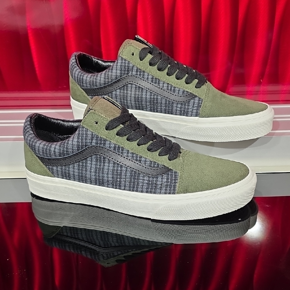 Vans Old Skool Grunge Plaid Multi Green Black Skate Shoes Size 7 Men 8.5 Women